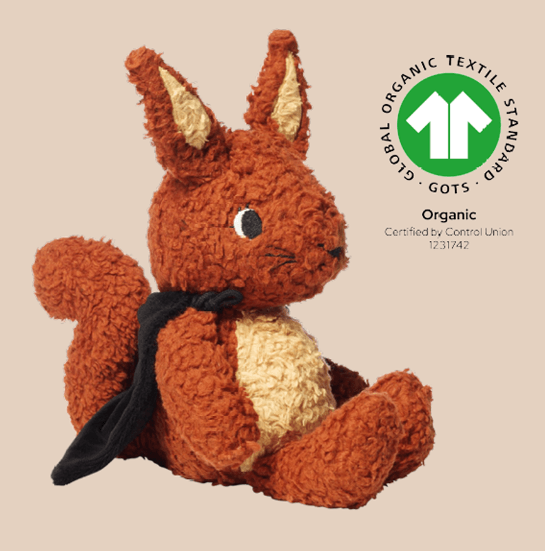 Sleeping Hero Kosebamse med Kappe i Naturmaterialer - Ekorn 26 cm.